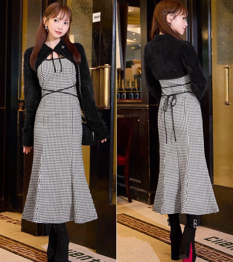 ミシェルマカロン シャギーボレロsetギンガムチェックロングワンピ