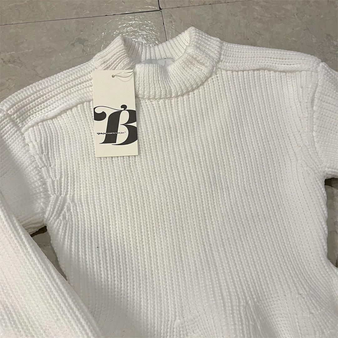 【新品未使用】Bibiy. リブ編み長袖ニットワンピース ホワイト
