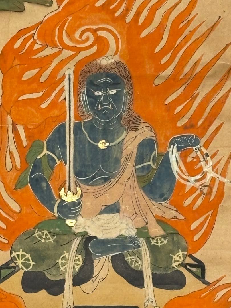 五大明王像図」彩色木版刷り 1枚|不動明王 仏教美術 仏像 真言宗