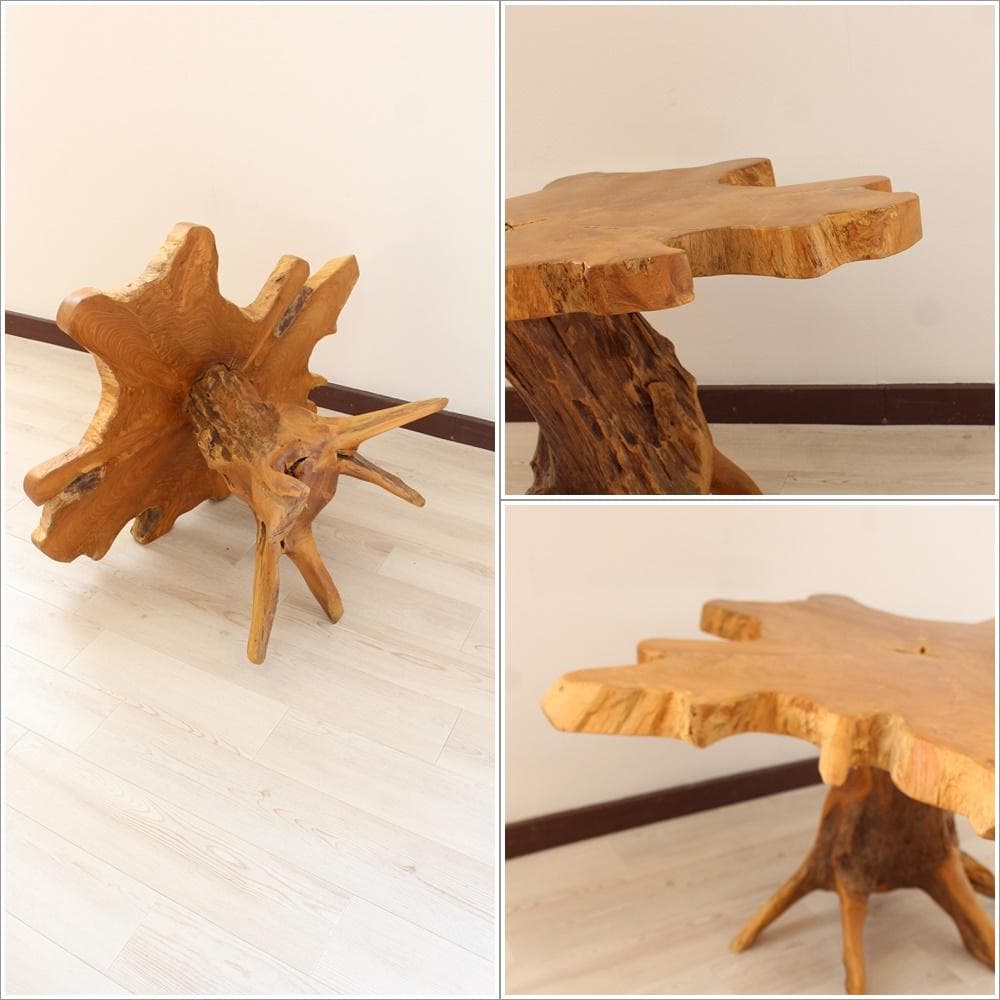 在庫処分 １点もの 木製 テーブル チーク材 天然木 一枚板 切り株 根 B-5