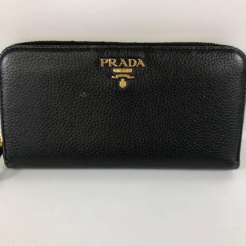 美品 プラダ ヴィッテロダイノ ラウンドジップ 長財布 ブラック