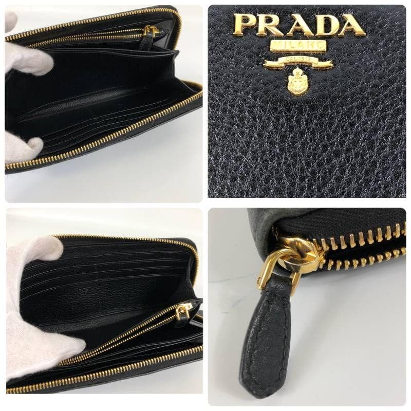 美品 プラダ ヴィッテロダイノ ラウンドジップ 長財布 ブラック