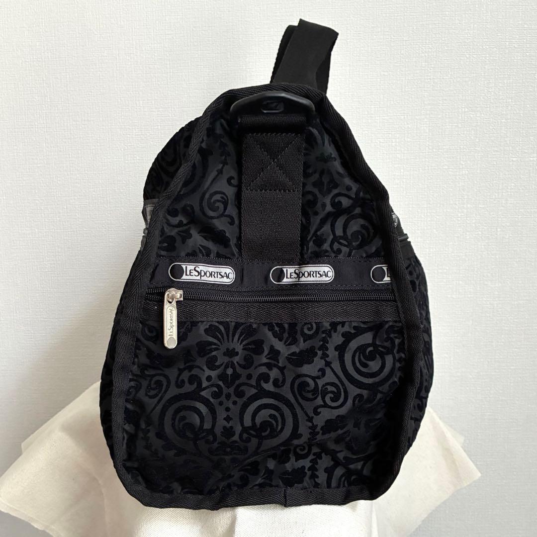 美品/希少【レスポートサック】ベロア 切り絵 花柄 総柄 ボストンバッグ 黒