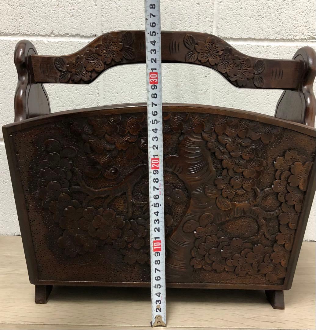 軽井沢彫り　マガジンラック　アンティーク　和風　工芸品　伝統工芸　桜