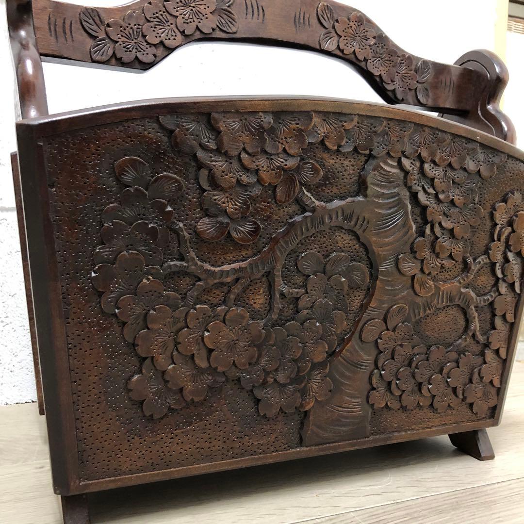 軽井沢彫り　マガジンラック　アンティーク　和風　工芸品　伝統工芸　桜