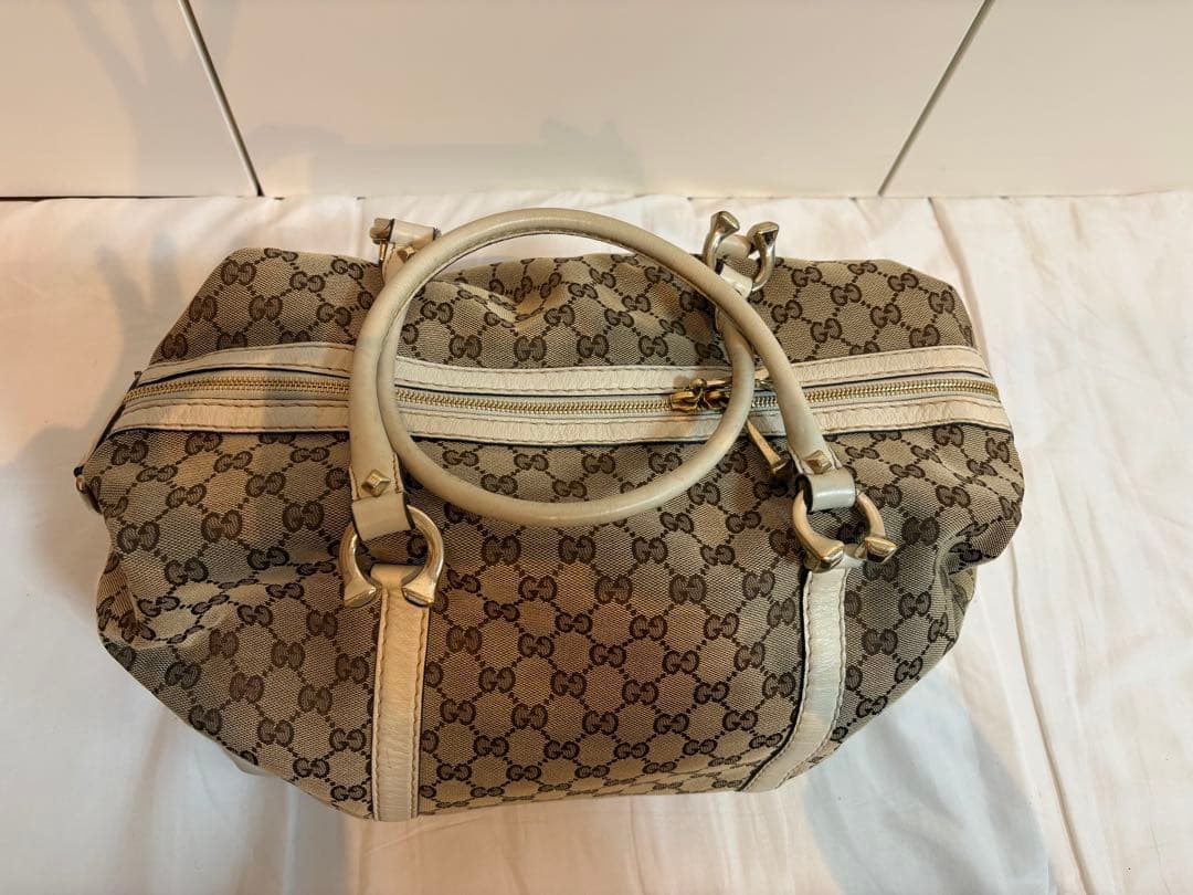 保存袋付き】 良品 グッチ ハンドバッグ 希少 アビー GG キャンバス 白