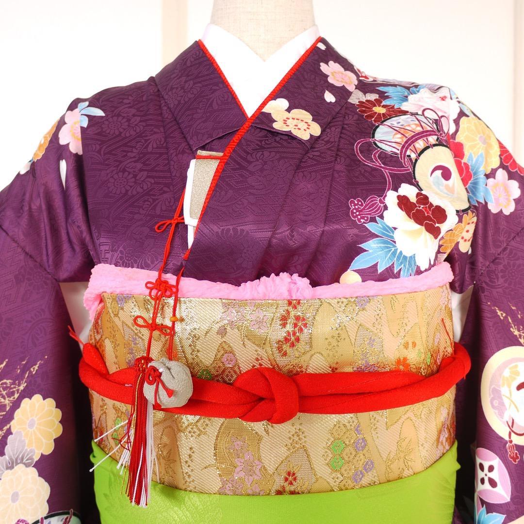 七五三 女の子 7歳 四つ身 着物 帯 フルセット 古典 紫
