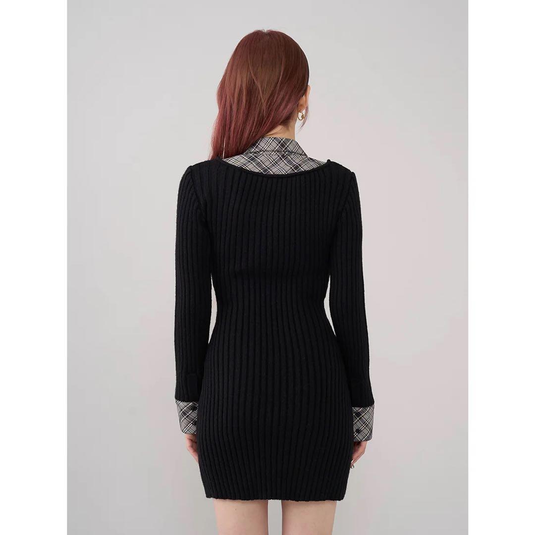 新品タグつき ダーリッチ レイヤードライクニットミニワンピース ブラック