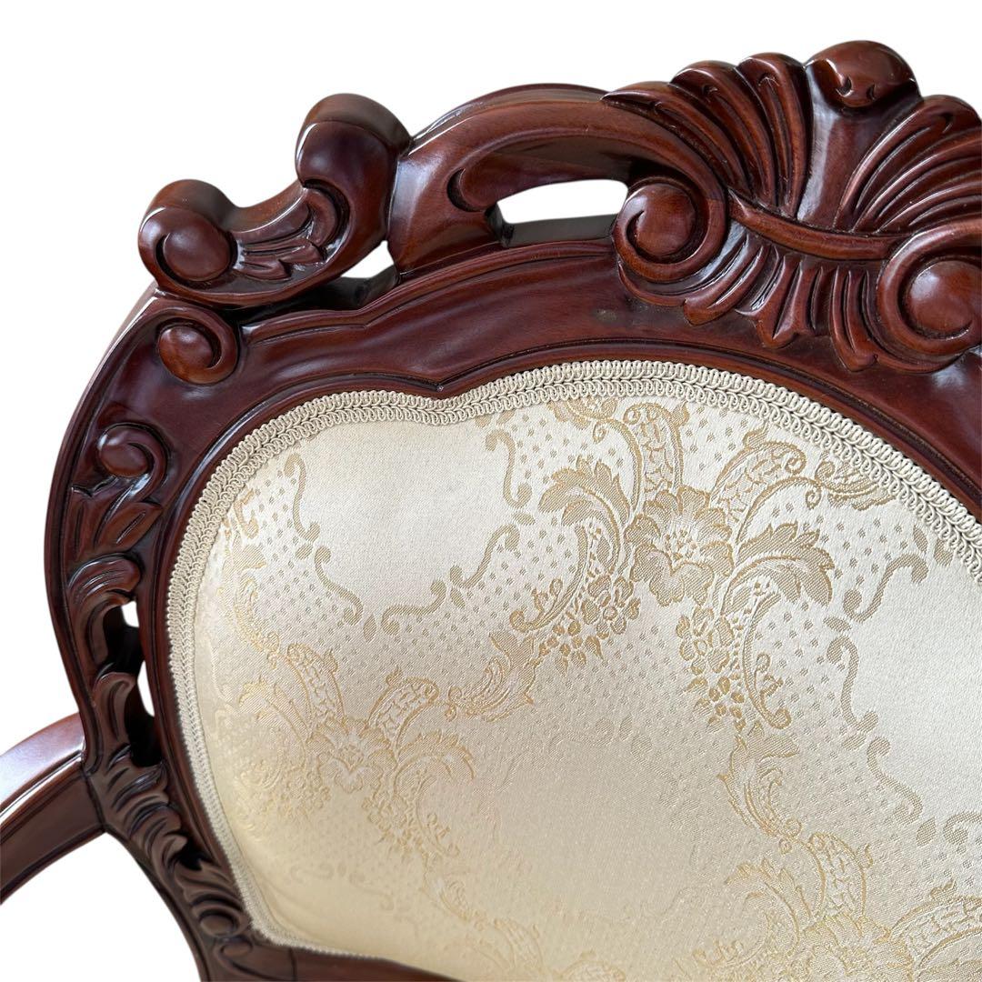 クロシオ フランシスカ チェア 肘付 アンティーク調 ブラウン 猫脚 ロココ調