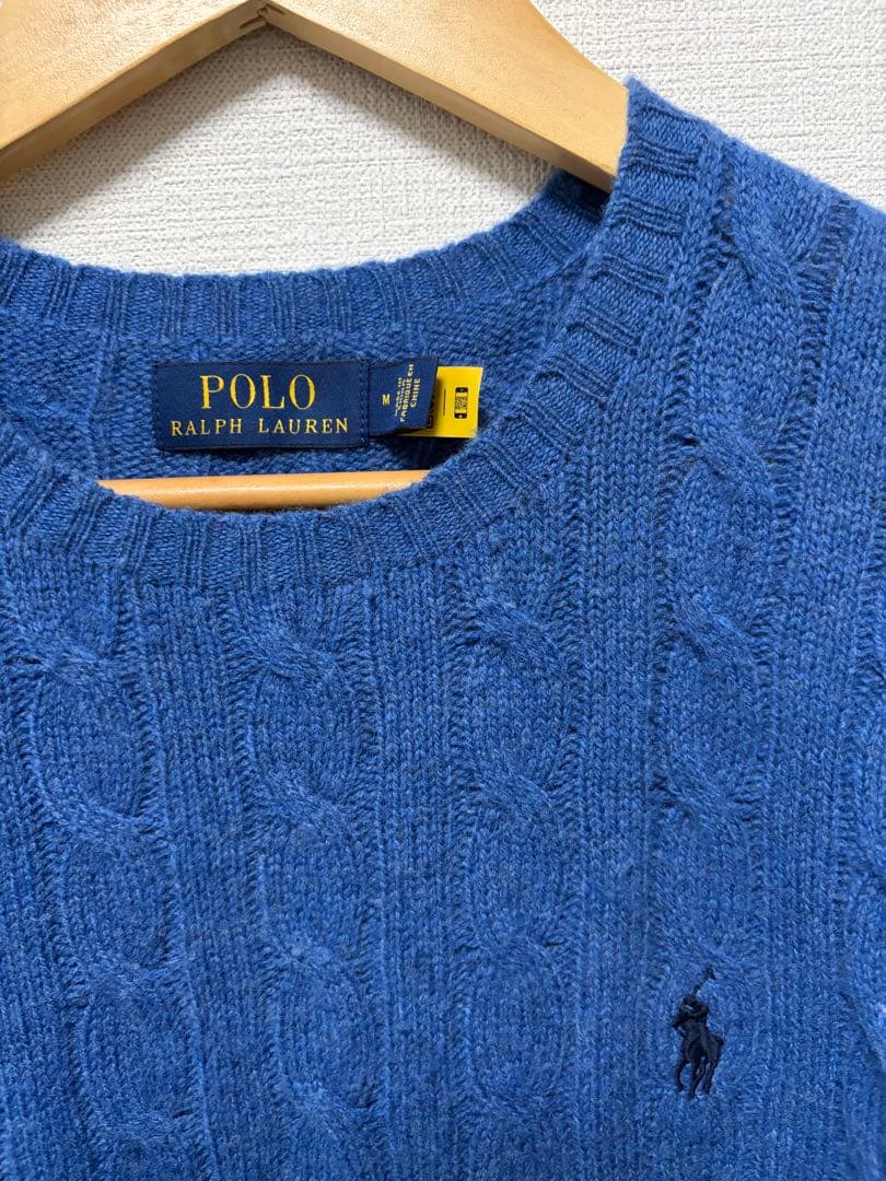 ラルフローレン カシミヤ混　ケーブルニット ブルー M