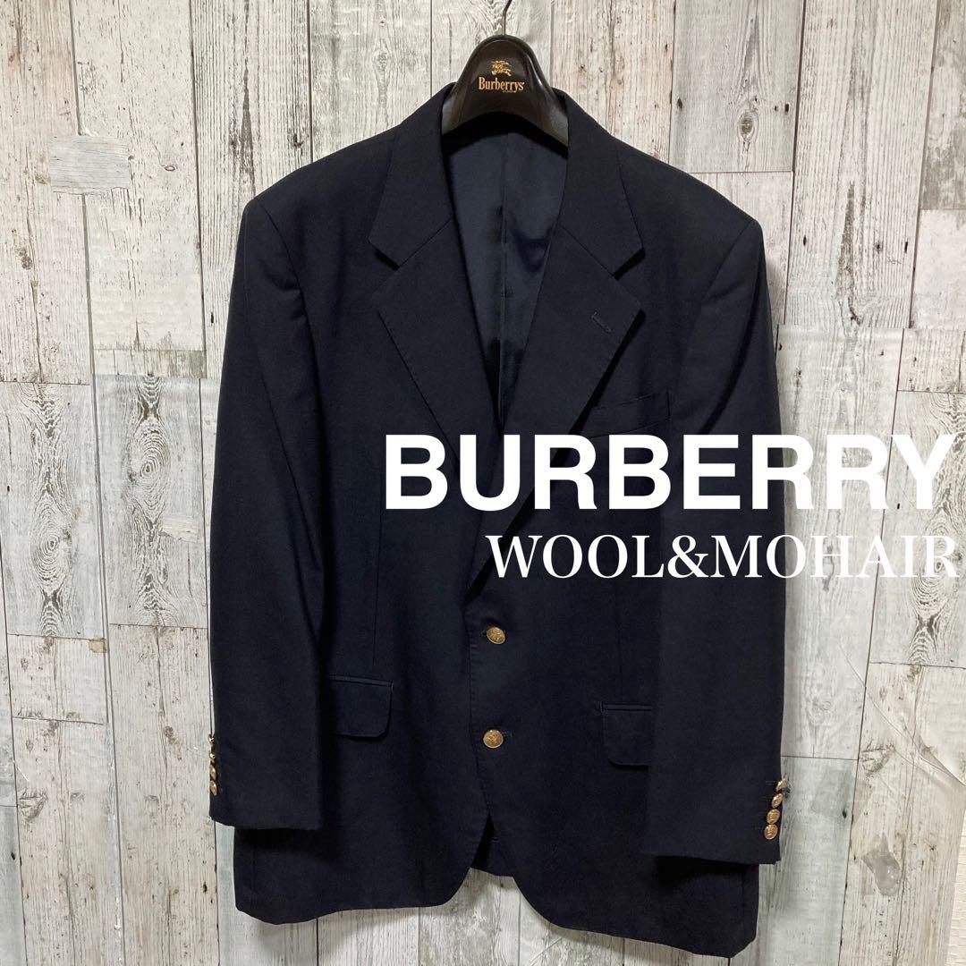 バーバリー 紺ブレ 金ボタン ホースマークロゴ ウール モヘア ネイビー