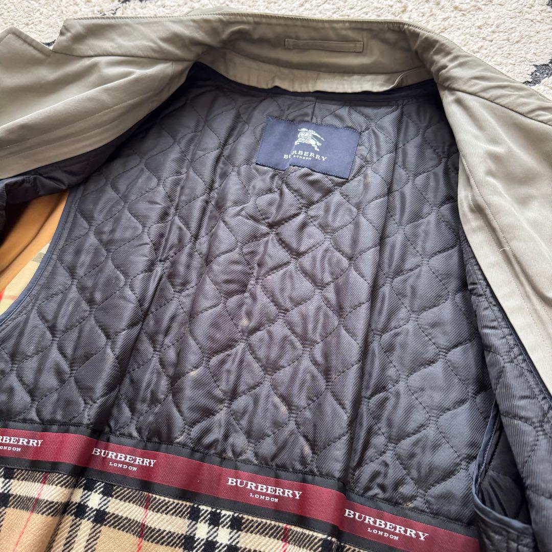 バーバリーロンドン　ステンカラーコート　カーキベージュ　ノバチェック　ライナー