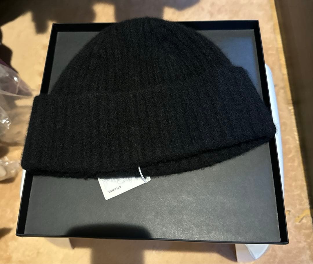 正規 CHANEL 24秋冬限定 ロゴ ニット帽 ウール 黒 24K ニット帽