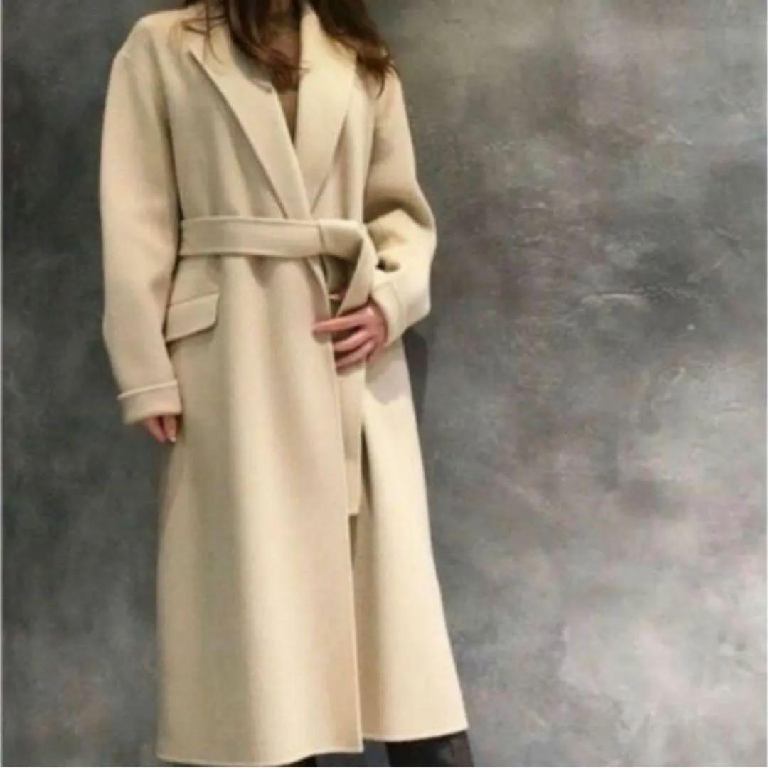 セオリー カシミヤダブルフェイスロングコート ベージュ S ベルト