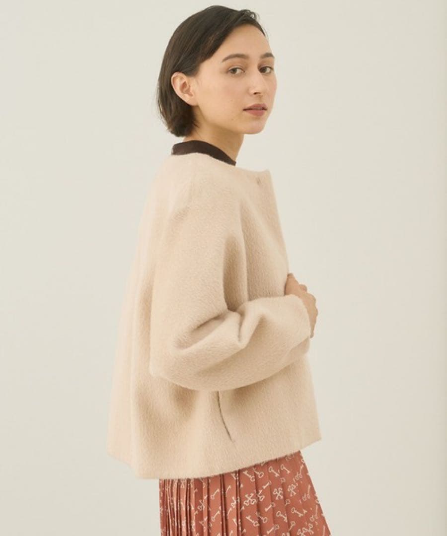 1034】美品 アナイ アルパカヘリンボンショートコート ライトベージュ