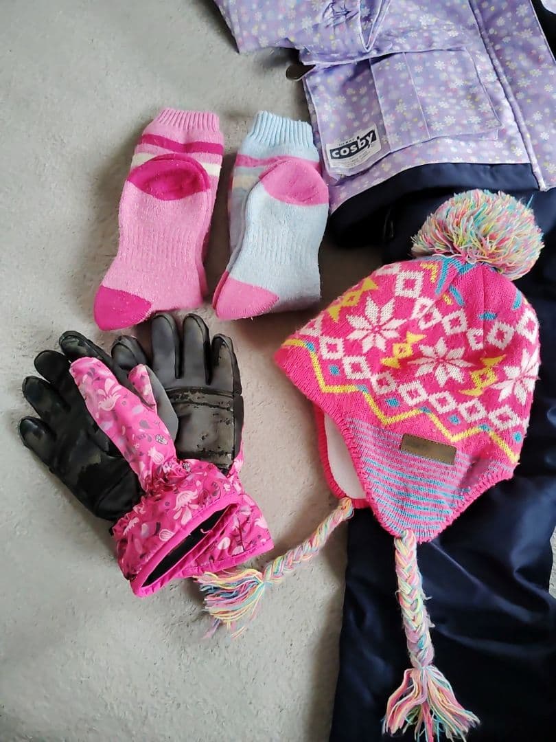 美品 cosby スキーウェア 140サイズ 紫色 ニット帽靴下グローブセット
