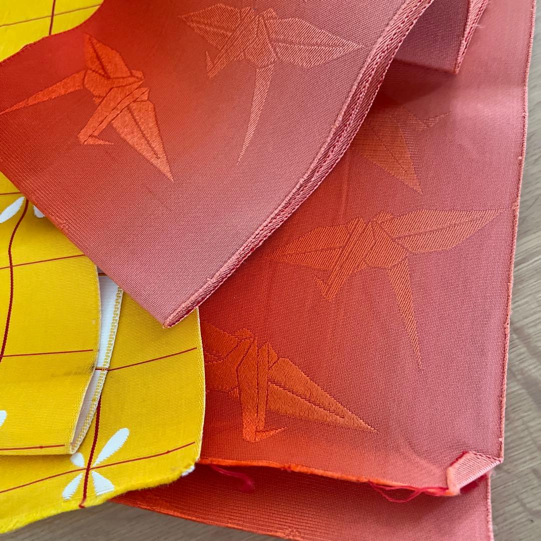 新品未使用 浴衣、帯セット 中古カゴバッグ、下駄、半幅帯2本添え 新品