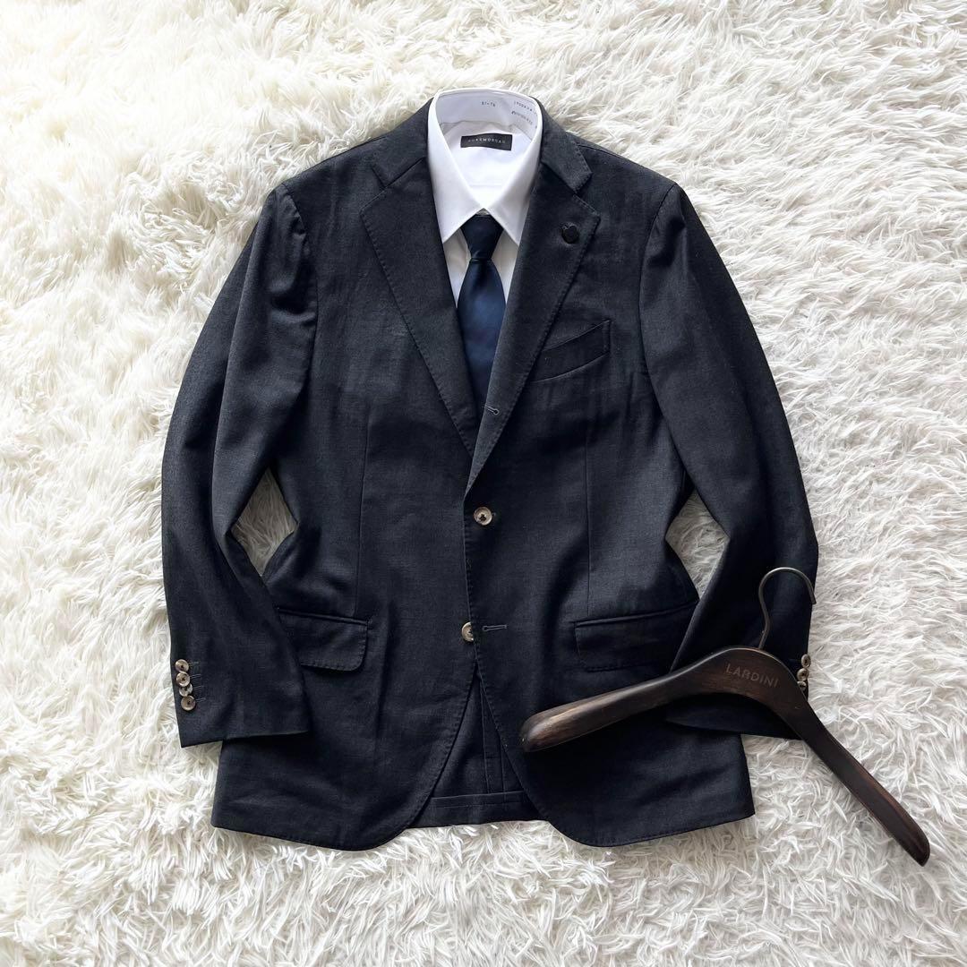<美品>LARDINI グレー ウール ジャケット ブートニエール サイズ46