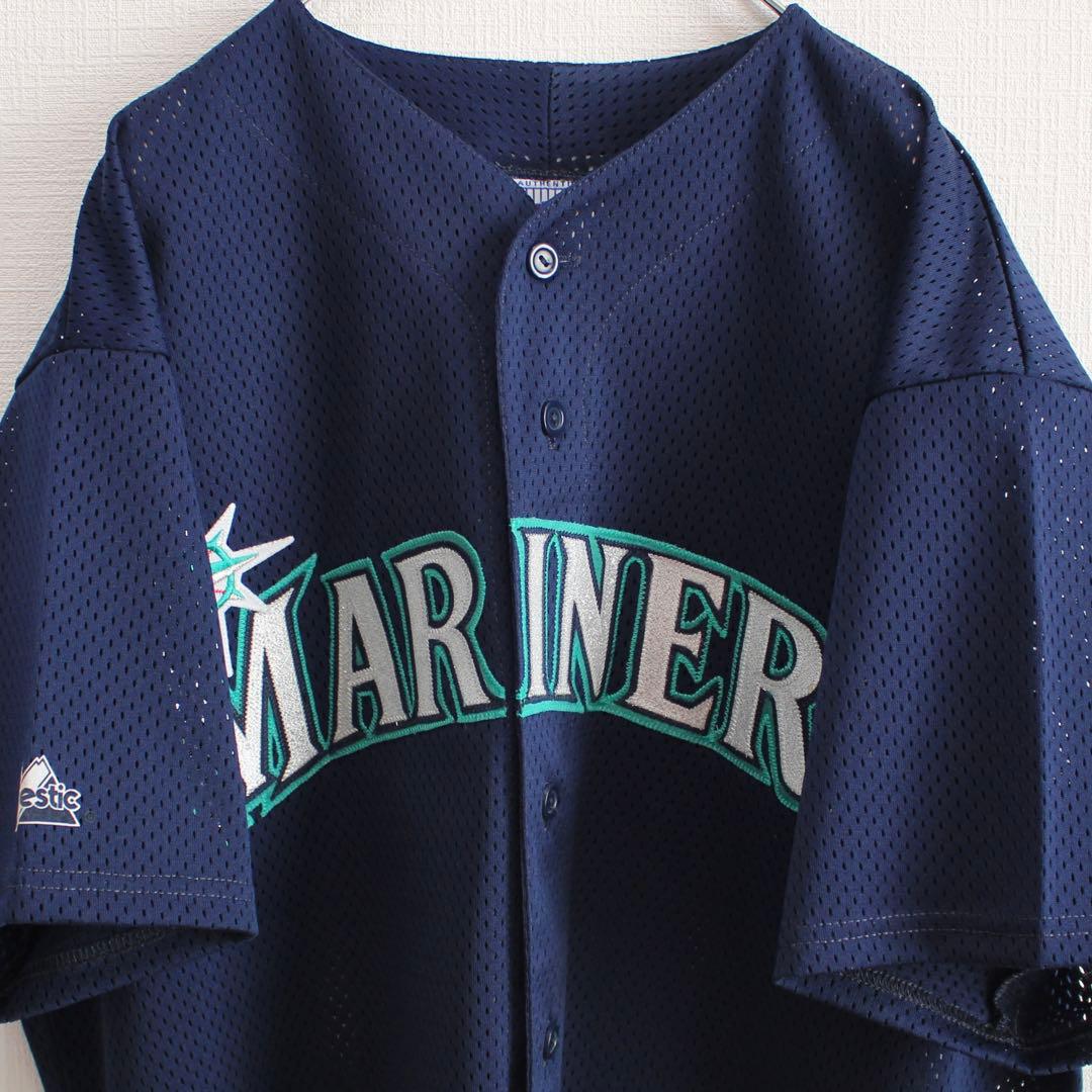 USA製90's　Majestic シアトル マリナーズ 濃紺 古着ゲームシャツ