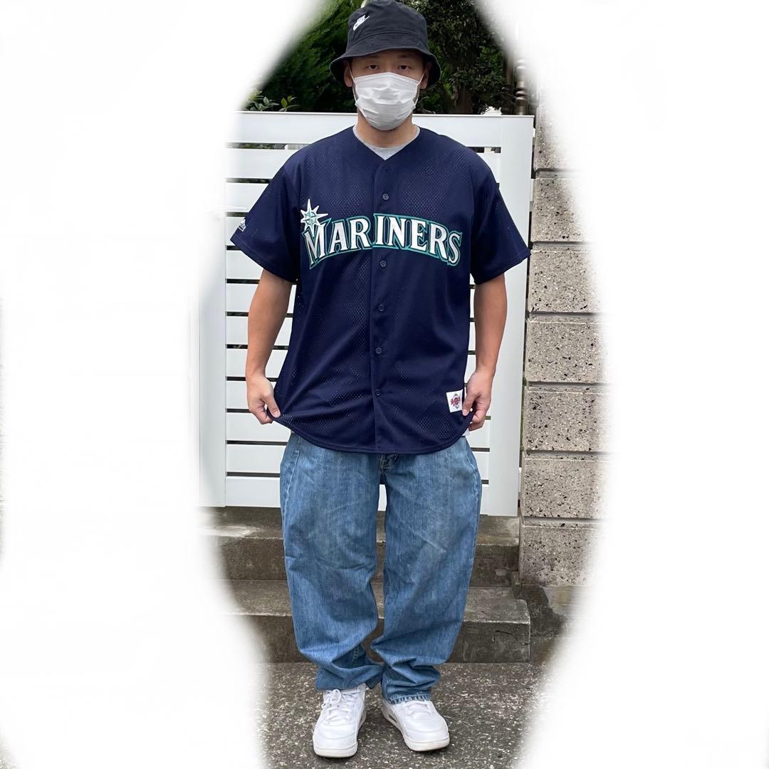 USA製90's　Majestic シアトル マリナーズ 濃紺 古着ゲームシャツ