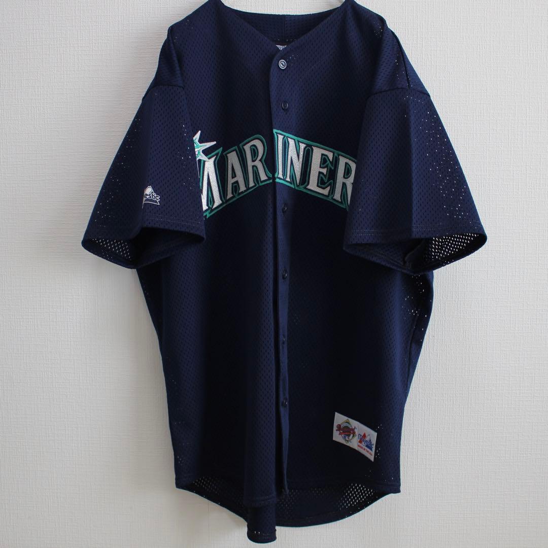 USA製90's　Majestic シアトル マリナーズ 濃紺 古着ゲームシャツ