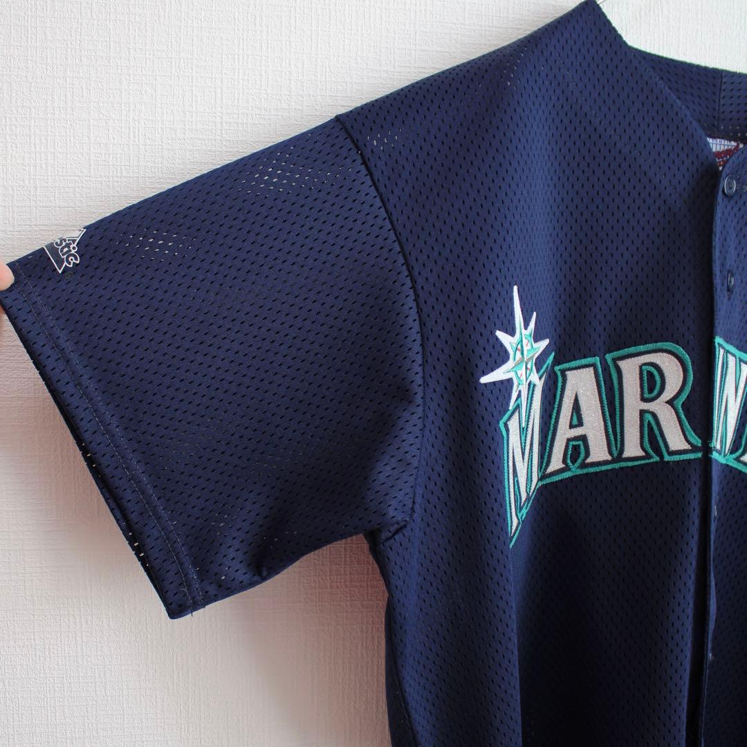 USA製90's　Majestic シアトル マリナーズ 濃紺 古着ゲームシャツ