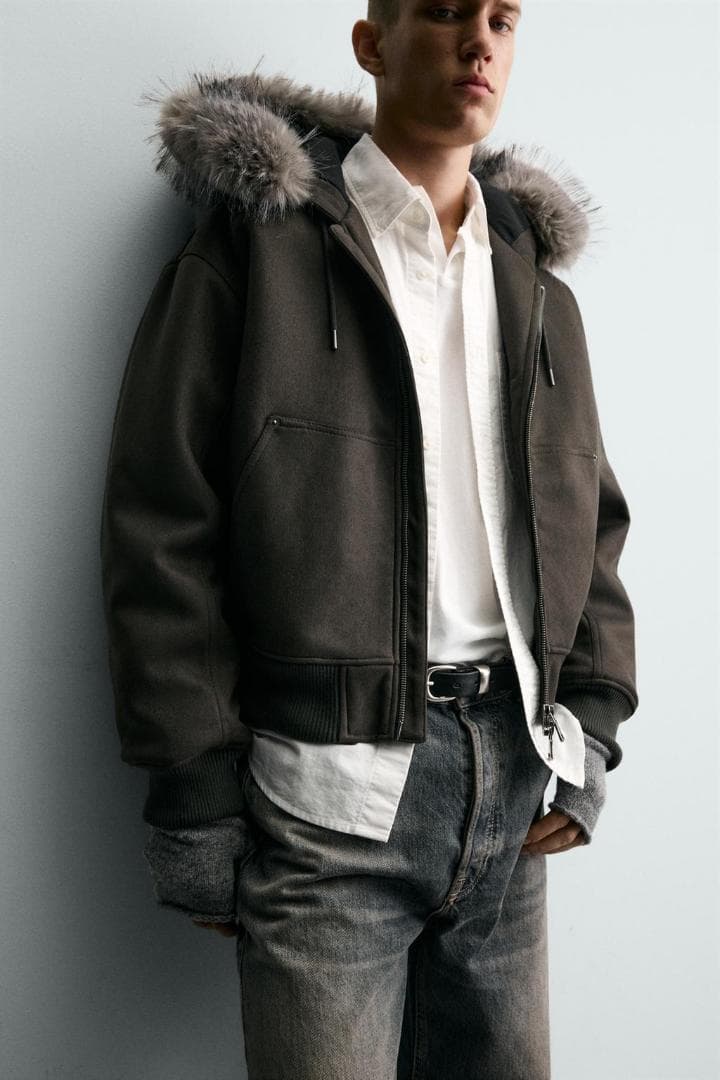 ZARA フェイクスエード キルティングジャケット フードファー