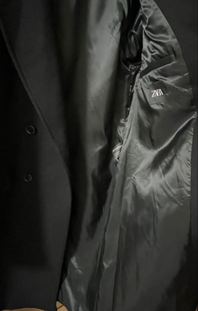 ZARA 黒 ダブルブレスト ウールブレンドコート