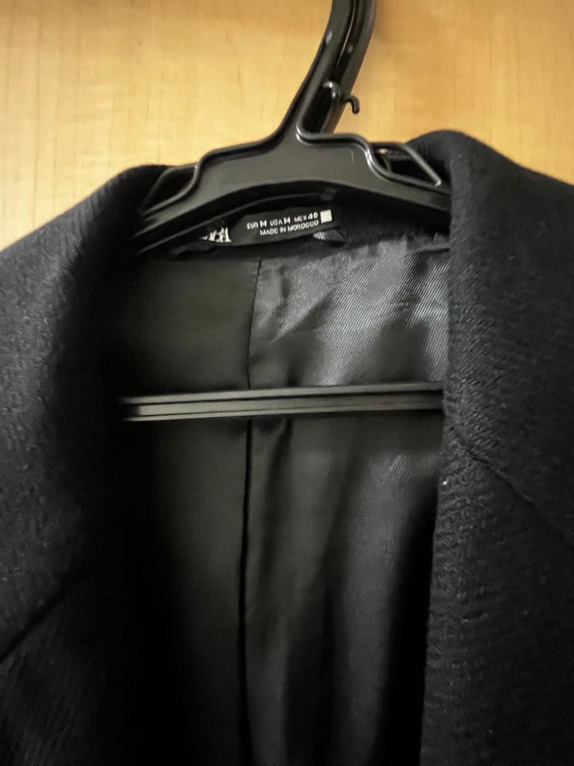 ZARA 黒 ダブルブレスト ウールブレンドコート
