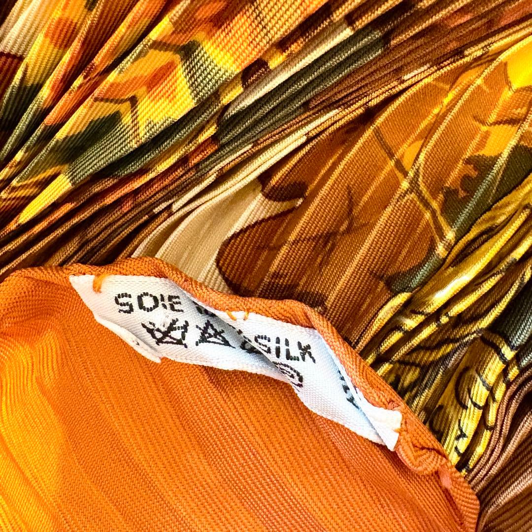 HERMES エルメス プリーツカレ スカーフ 125 シルク オレンジ系 箱付