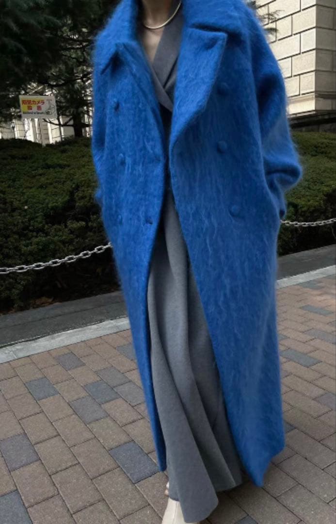 Ameri vintage SHAGGYCOAT モヘア ウールコートブルー M