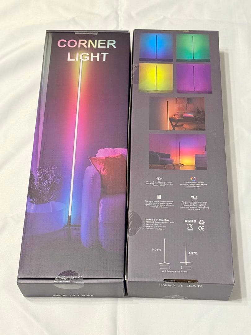 RGB 変色フロアランプ 調光可 高さ153cm LEDコーナーライト2個セット