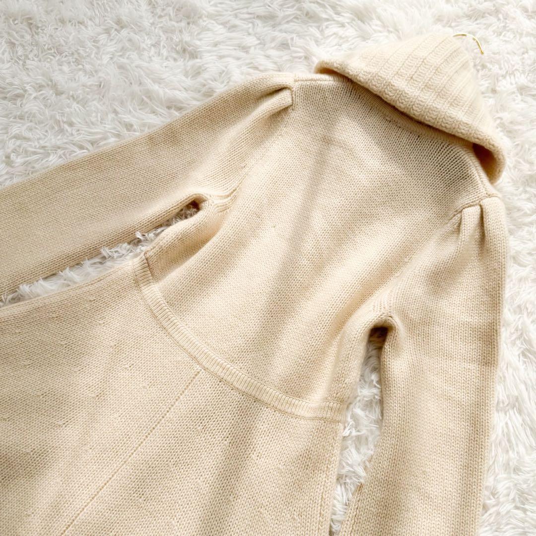 Kitamura カシミヤ100% 襟付きニットワンピース 牛革ボタン Aライン