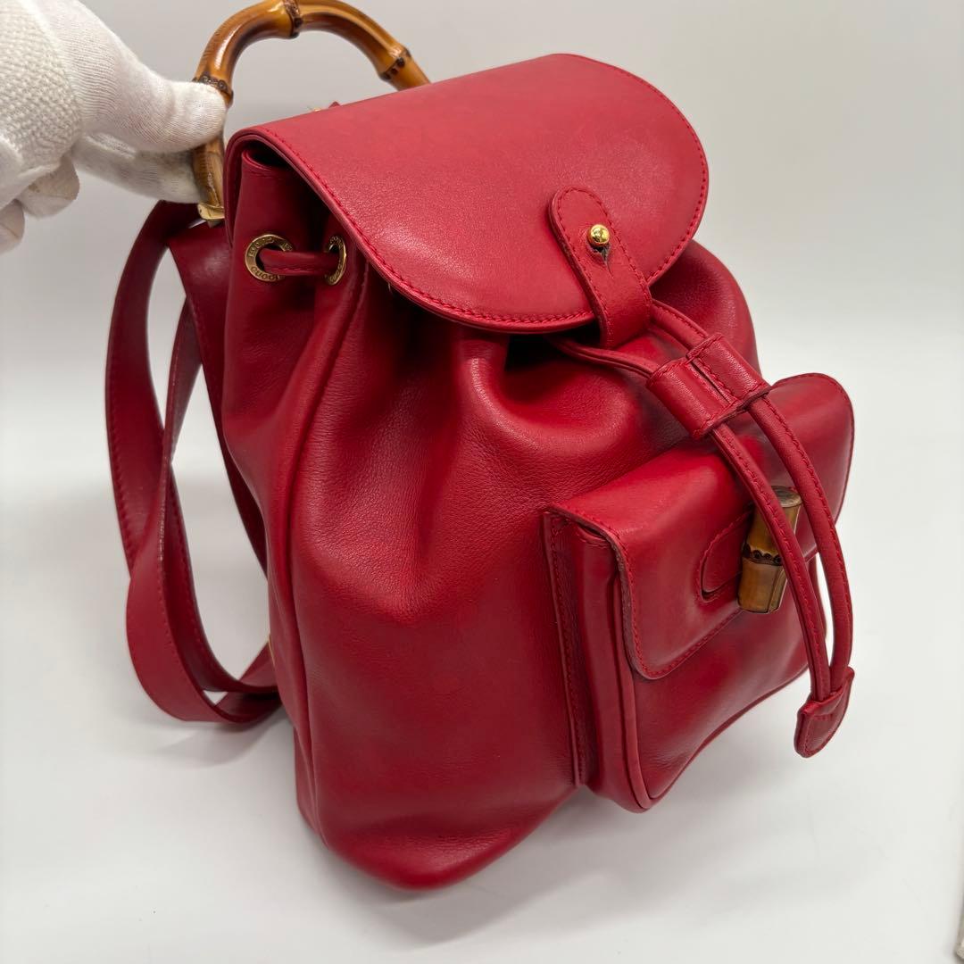 激レア美品 ✨ GUCCI リュック カーフレザー 赤 バンブー