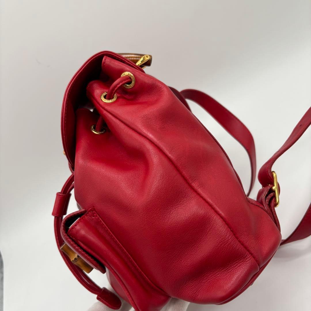 激レア美品 ✨ GUCCI リュック カーフレザー 赤 バンブー