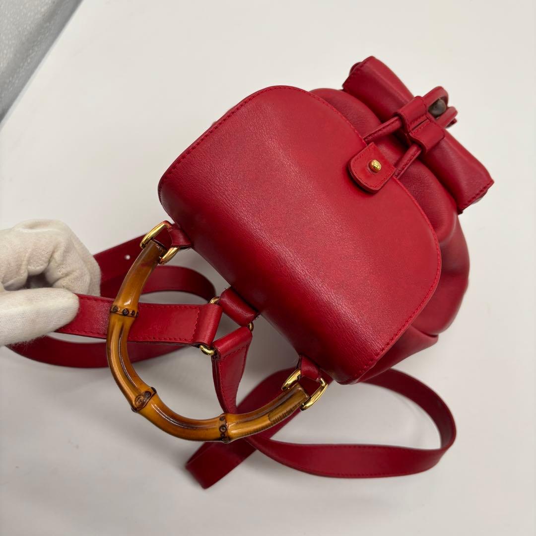 激レア美品 ✨ GUCCI リュック カーフレザー 赤 バンブー