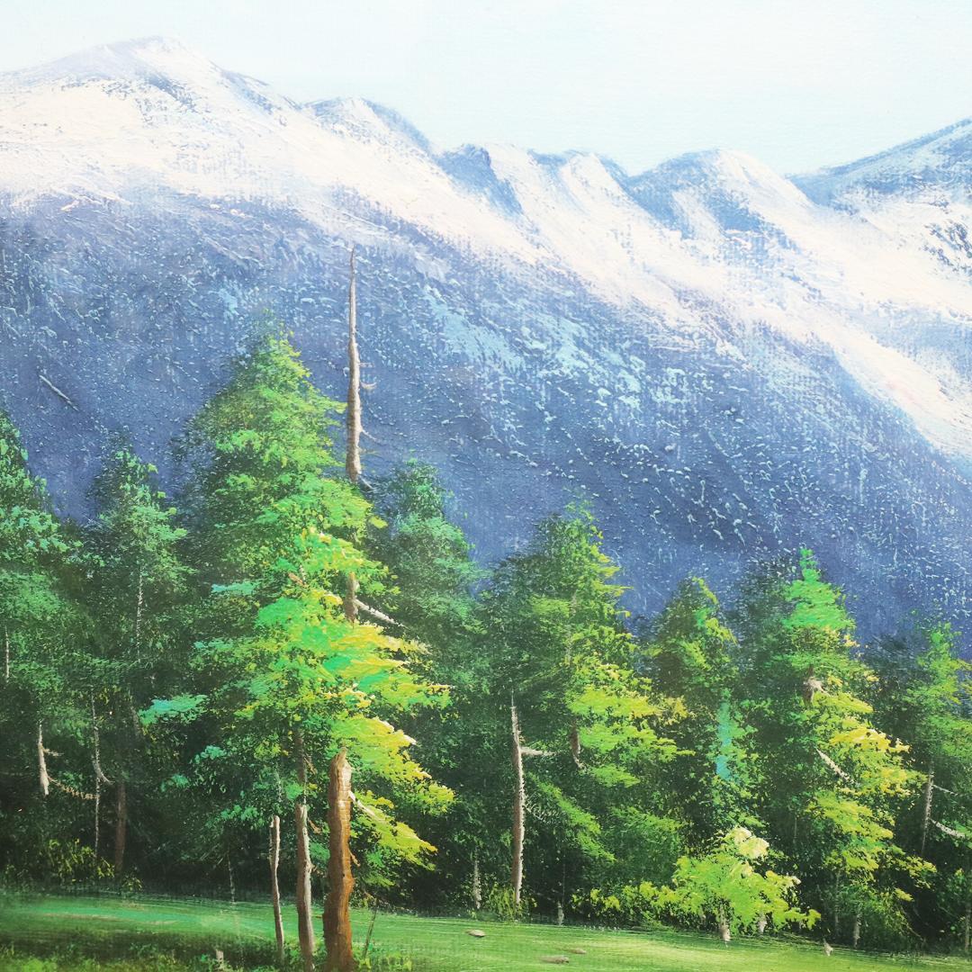 真作保証 流月真一 油彩 風景画「山の風景」画寸約 32cm×41cm F6