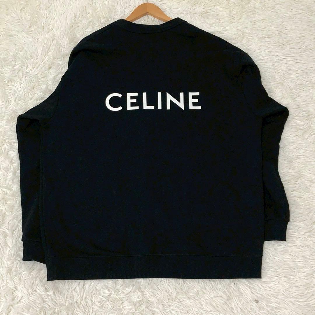 美品◎バックロゴ◎Celine スウェット カーディガン 黒 ビッグシルエット CELINE（セリーヌ） バックロゴプリント スウェット オーバーサイズ