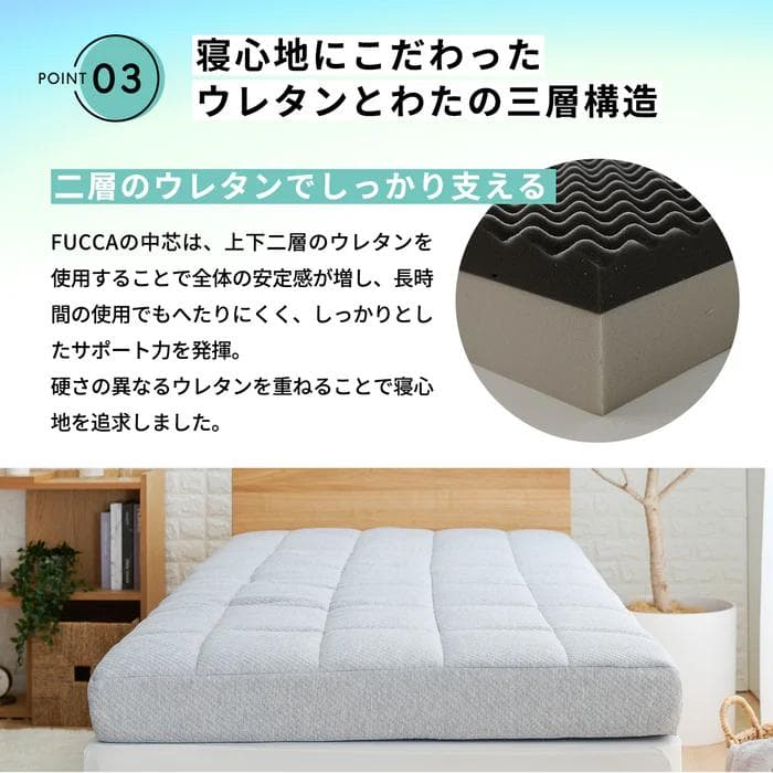 【美品】ふとんみたいなマットレス FUCCA セミダブル 厚さ18cm