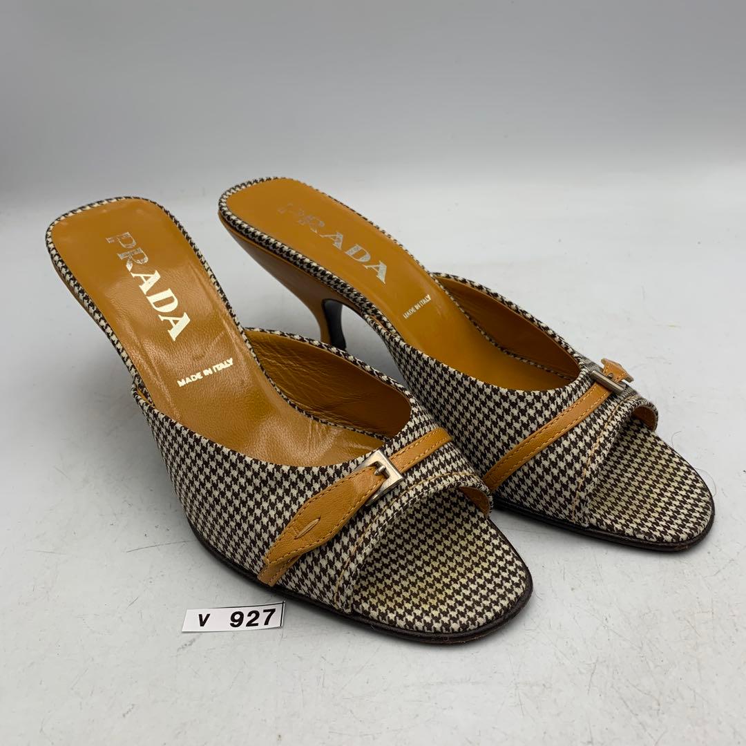 V927 プラダ ミュール 36.5 約23cm 白黒