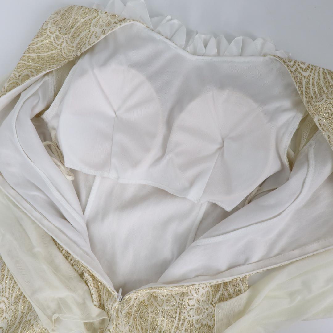 【美品 社交ダンス衣装】ゴールドレース地×ホワイト ドレス チョーカー