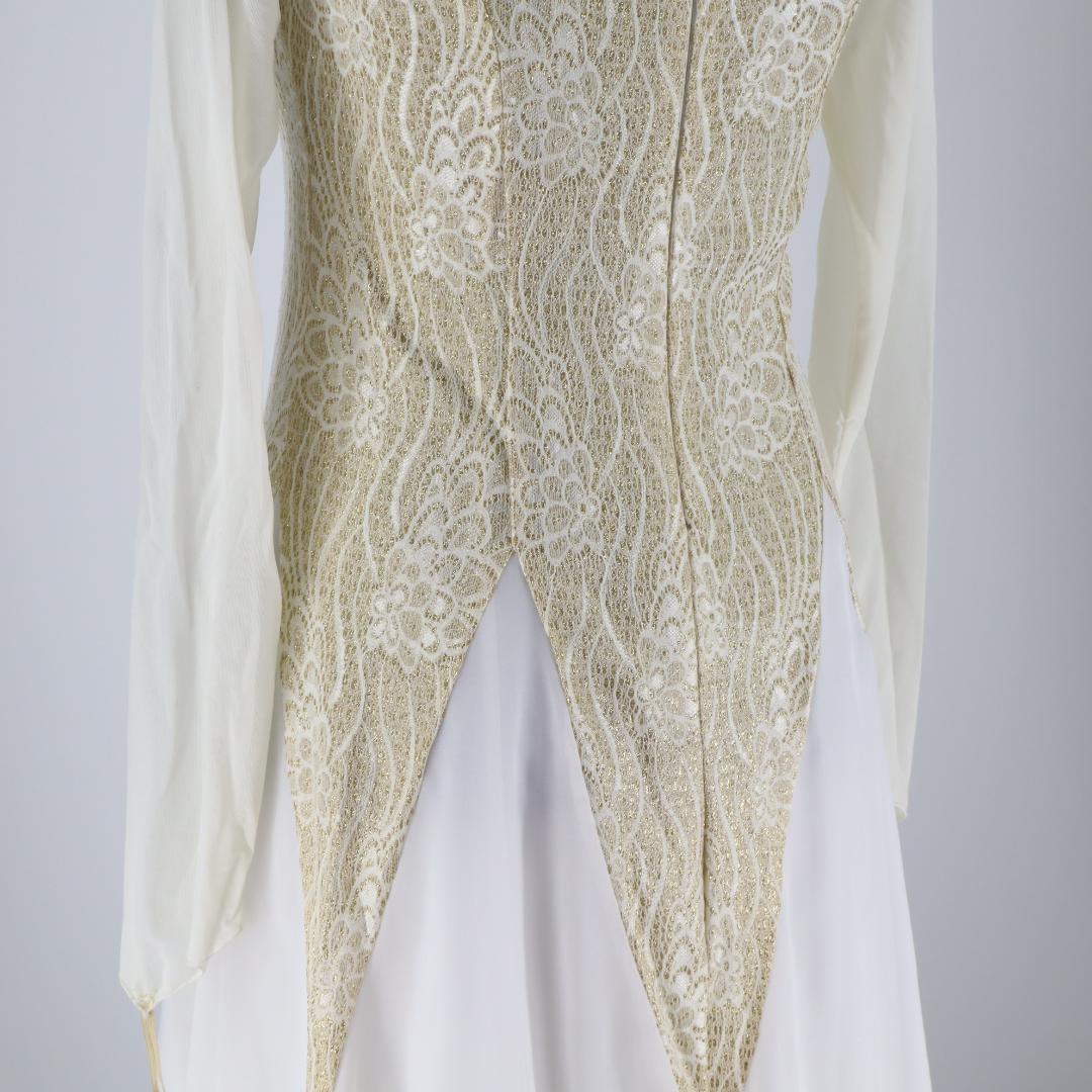 【美品 社交ダンス衣装】ゴールドレース地×ホワイト ドレス チョーカー