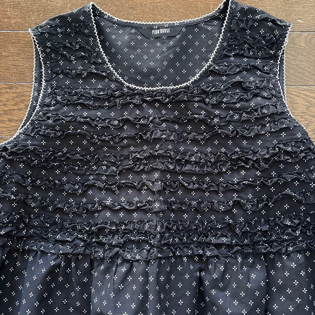 PINK HOUSE ブラック ノースリーブ チュニックワンピース