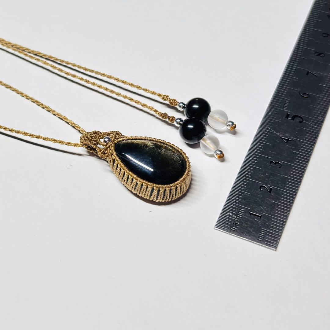 #2096 ♡ゴールドオブシディアン&フロスト水晶天然石♡マクラメネックレス