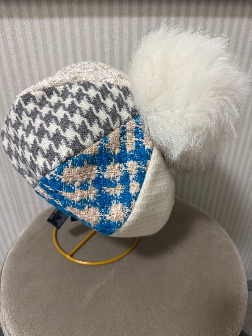 ca4la marshmallow2 FOXファー付き　ベレー帽　ツイード
