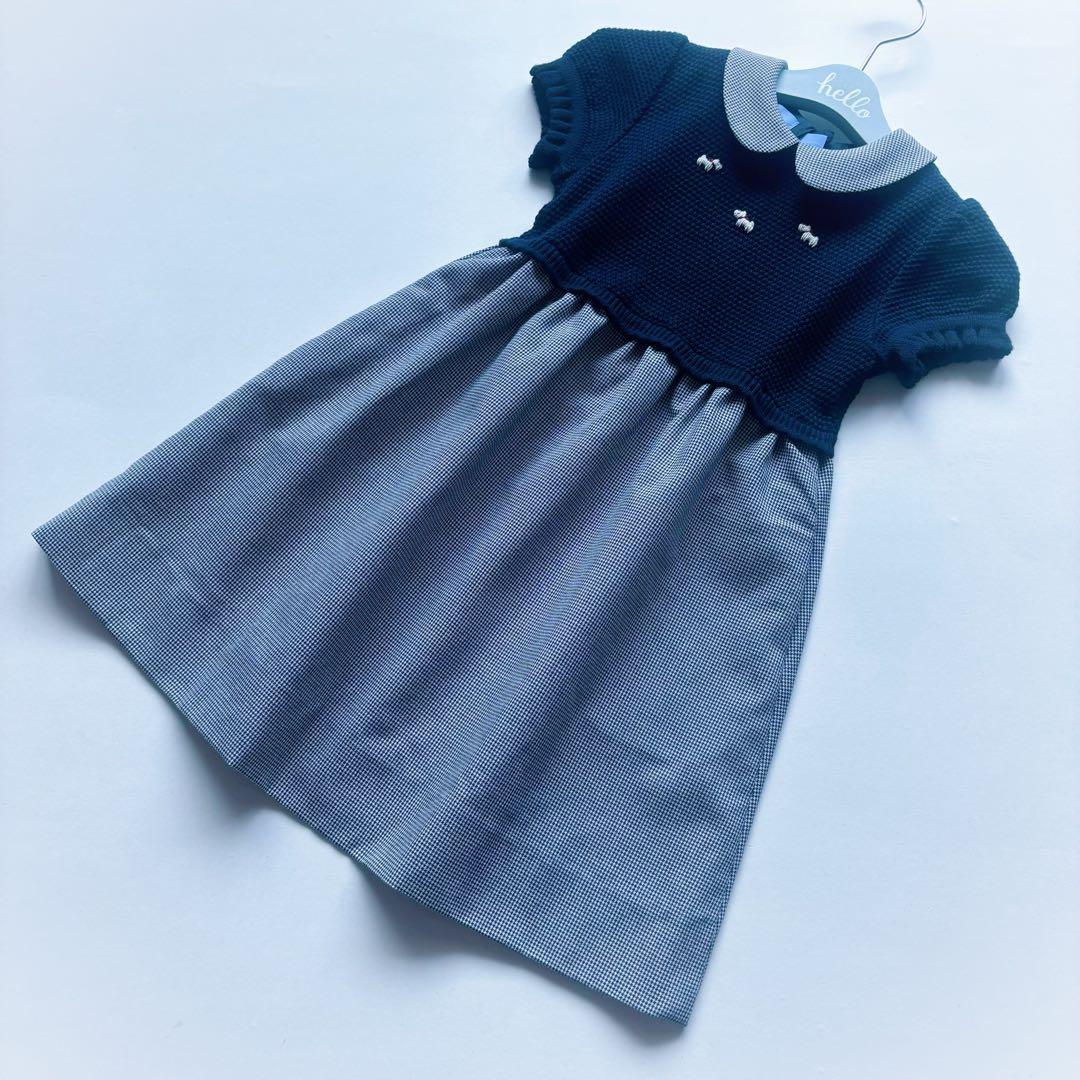 極美品 familiar 日本製 ドッキングワンピース ニット 千鳥格子 100