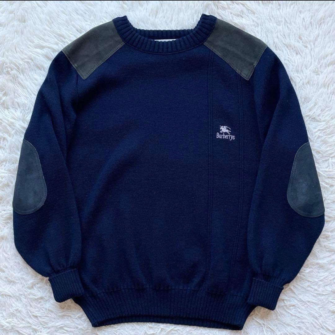 希少 美品 90s 英国製 バーバリー コマンドセーター ロゴ刺繍 Lサイズ