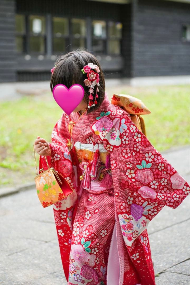 七五三　着物　7歳　正絹　フルセット　赤　ピンク　絞り柄