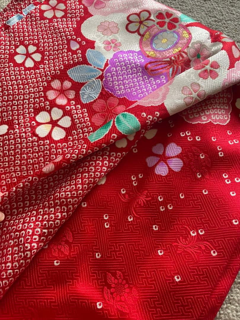 七五三　着物　7歳　正絹　フルセット　赤　ピンク　絞り柄