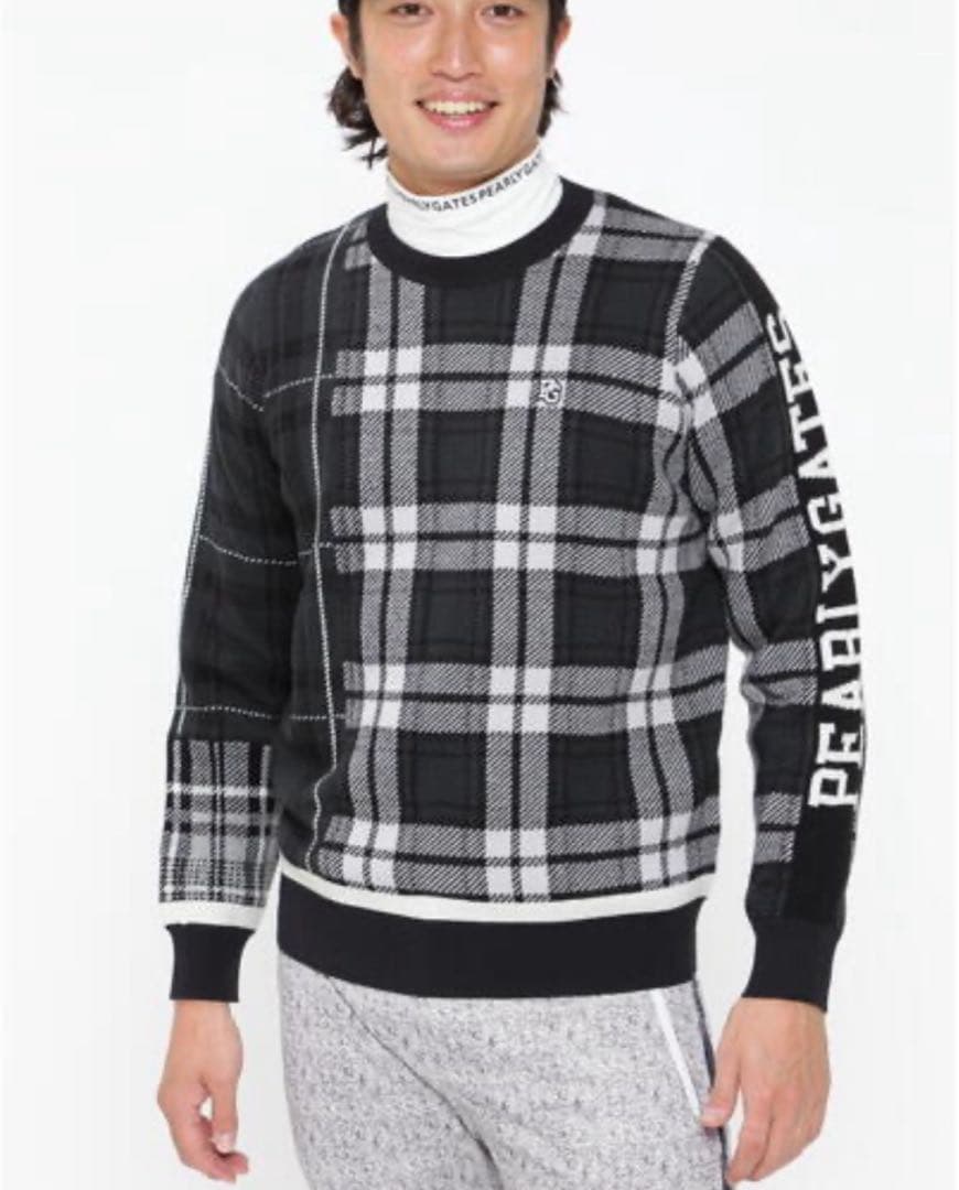 新品　パーリーゲイツ　ニット　セーター　チェック柄　ウール　クルーネック　5